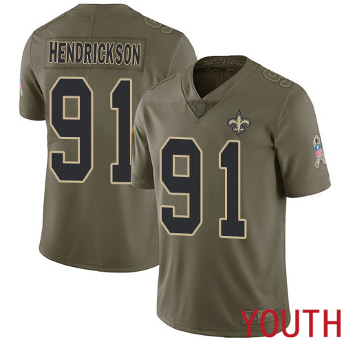 New Orleans Saints Limited Olive Youth Trey Hendrickson Jersey NFL Football #91 2017 Salute to Service Jersey->youth nfl jersey->Youth Jersey